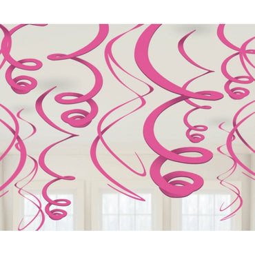 Bright Pink Plastic Swirl Decorations 56cm 12pk - Party Savers