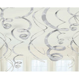 Silver Plastic Swirl Decorations 56cm 12pk - Party Savers