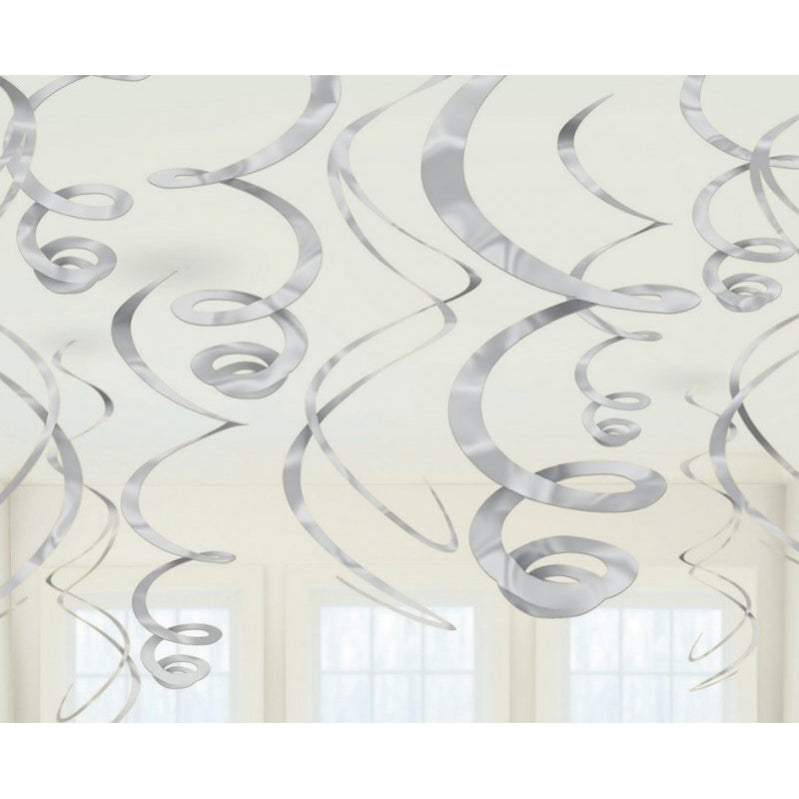 Silver Plastic Swirl Decorations 56cm 12pk - Party Savers