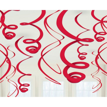 Apple Red Plastic Swirl Decorations 56cm 12pk - Party Savers
