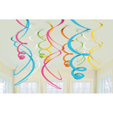 Yellow Sunshine Plastic Swirl Decorations 56cm 12pk - Party Savers