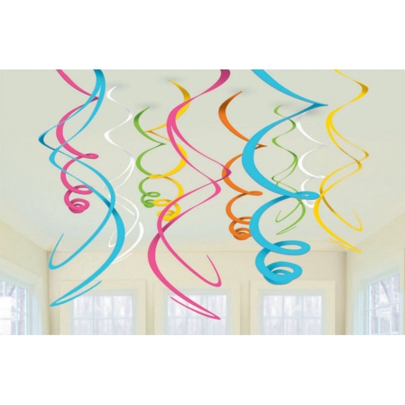 Rainbow Plastic Swirl Decorations 56cm 12pk - Party Savers