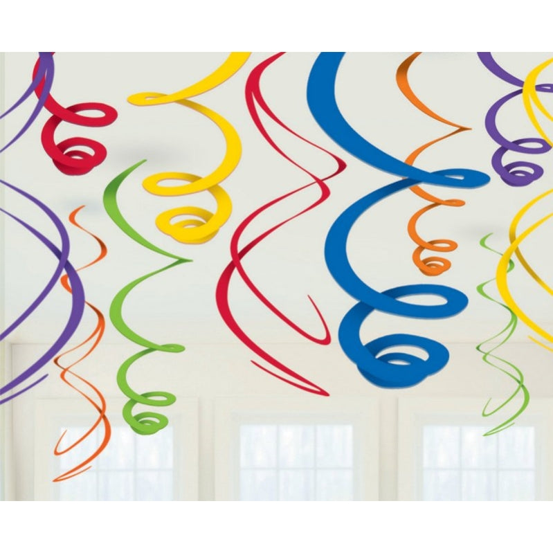 Rainbow Plastic Swirl Decorations 56cm 12pk - Party Savers