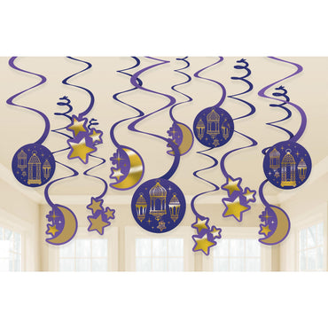 Moon and Star Hanging Swirl Decorations 12pk