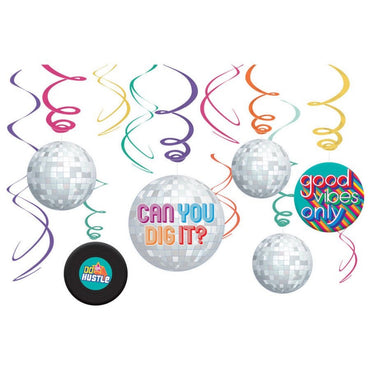 Good Vibes 70's Hanging Swirl Decorations Value Pack 12pk - Party Savers