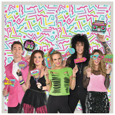 Awesome Party 80's Plastic Scene Setter with Cardboard Photo Props 15pk - Party Savers
