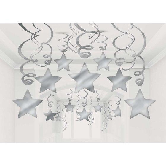Silver Shooting Stars Foil Swirl Decorations Mega Value Pack