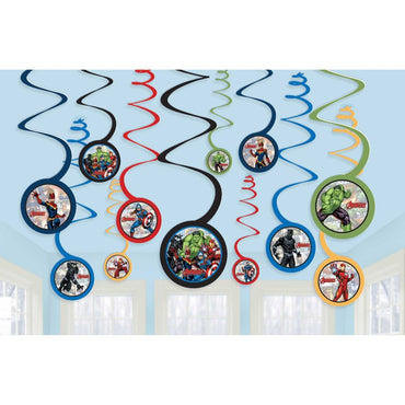 Avengers Powers Unite Spiral Swirl Decorations 12pk - Party Savers