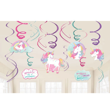 Enchanted Unicorn Spiral Swirls Hanging Decorations 12pk