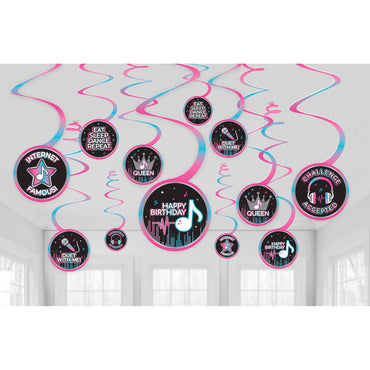 Internet Famous Birthday Spiral Swirls Hanging Decorations 12pk