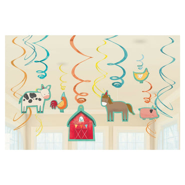 Barnyard Birthday Hanging Swirl Decorations Value Pack 12pk - Party Savers