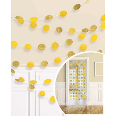 Yellow Sunshine String Decorations Glitter Round 7ft 6pk - Party Savers