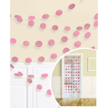 New Pink String Decorations Glitter Round 7ft 6pk - Party Savers