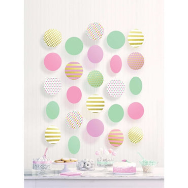 Pastel Hanging Circle Decorations Paper w/Hot-Stamp 5pk - Party Savers