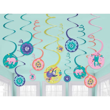 Sloth Spiral Hanging Decorations Value Pack 12pk - Party Savers