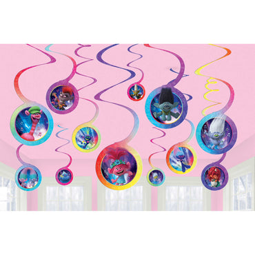 Trolls World Tour Spiral Hanging Swirl Decorations Value Pack 12pk - Party Savers
