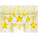 Gold Shooting Stars Foil Mega Value Pack Swirl Decorations 30pk - Party Savers