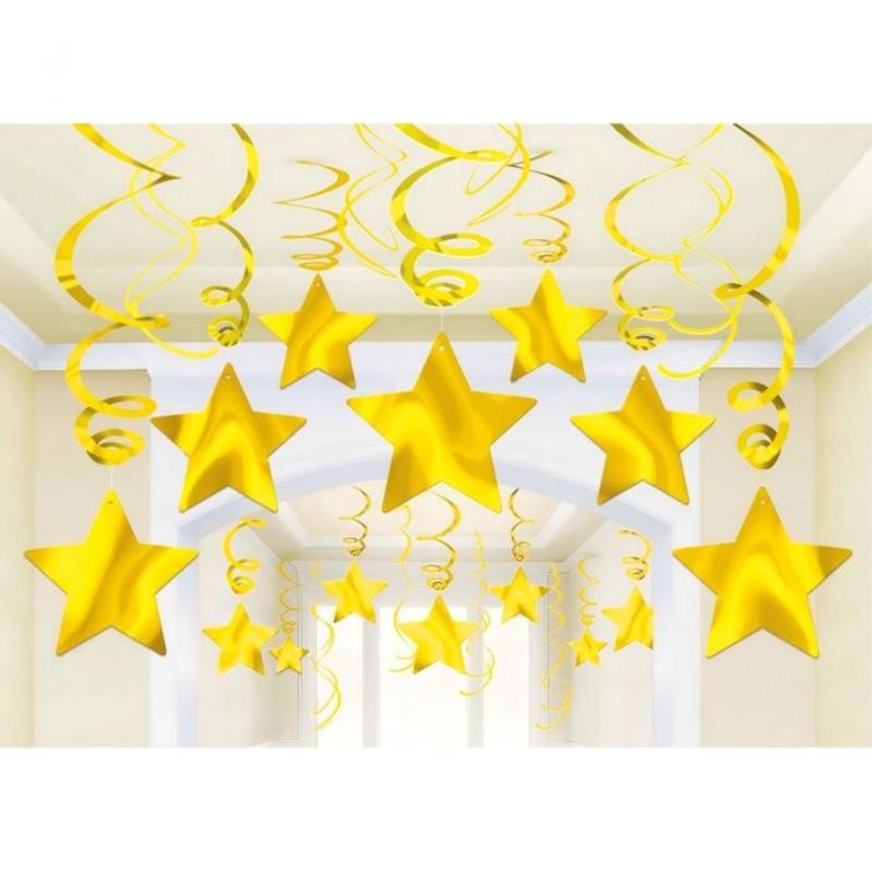 Gold Shooting Stars Foil Mega Value Pack Swirl Decorations 30pk - Party Savers