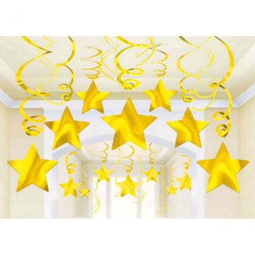 Yellow Sunshine Shooting Stars Foil Mega Value Pack Swirl Decorations 30pk - Party Savers