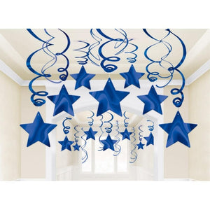 Bright Royal Blue Shooting Stars Foil Mega Value Pack Swirl Decorations 30pk - Party Savers