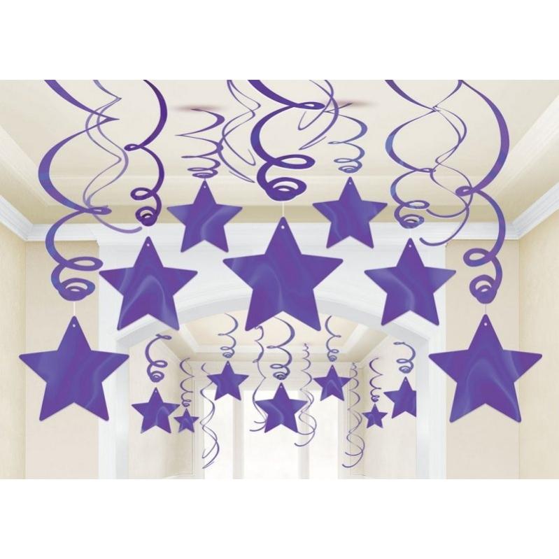 Bright Royal Blue Shooting Stars Foil Mega Value Pack Swirl Decorations 30pk - Party Savers