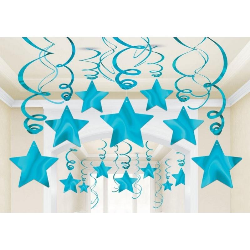 Bright Royal Blue Shooting Stars Foil Mega Value Pack Swirl Decorations 30pk - Party Savers