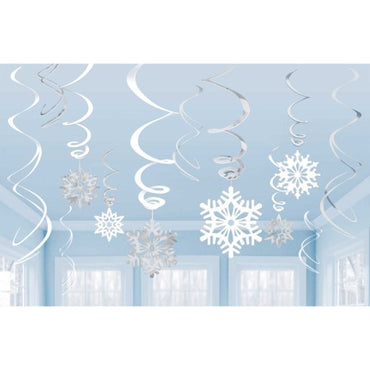 Snowflakes Hanging Foil Swirl Decorations 12pk