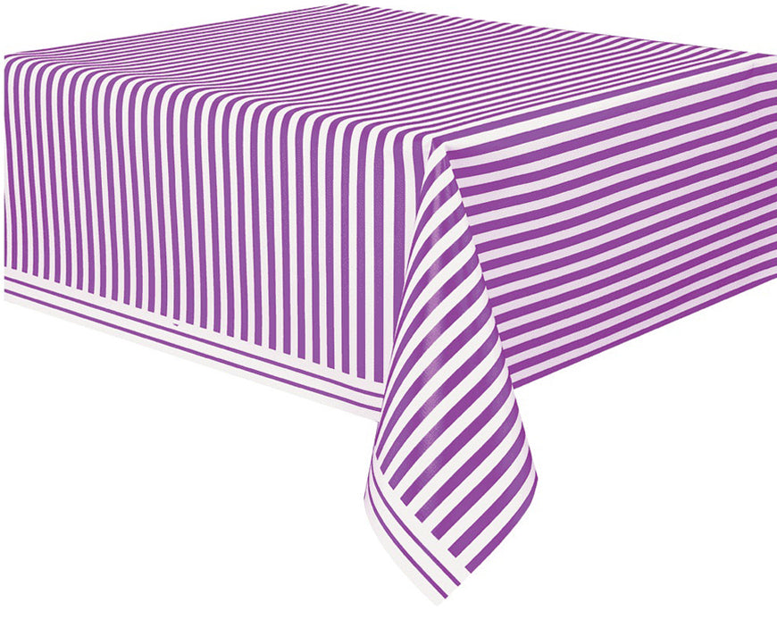 Purple Stripes Plastic Rectangle Tablecover 137cm x 274cm - Party Savers