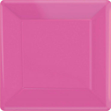 Bright Pink Square Paper Plates 26cm 20pk - Party Savers