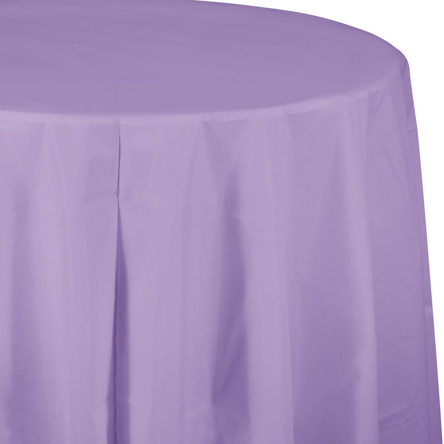 Caribbean Blue Plastic Round Tablecover 213cm - Party Savers