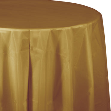 Gold Plastic Round Tablecover 213cm - Party Savers