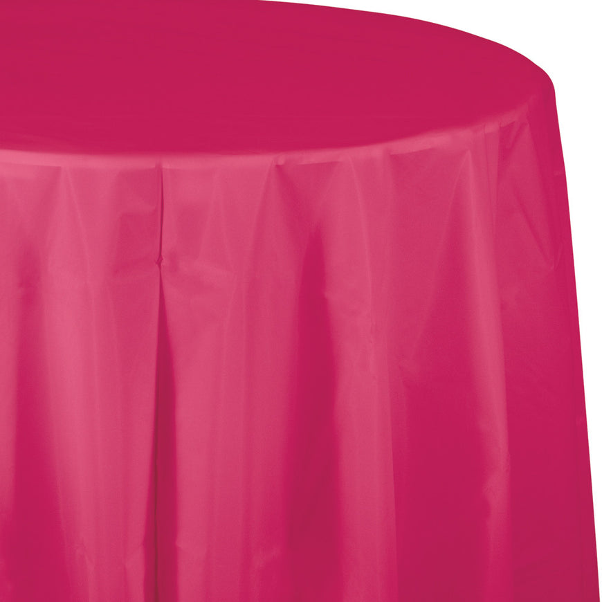 Pastel Pink Plastic Round Tablecover 213cm - Party Savers