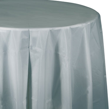 Silver Plastic Round Tablecover 213cm - Party Savers
