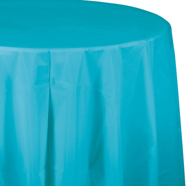 Caribbean Blue Plastic Round Tablecover 213cm - Party Savers