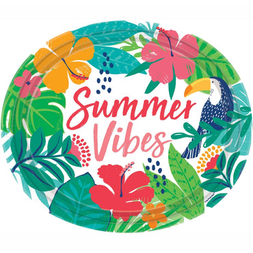 Tropical Jungle Summer Vibes Oval Paper Plates 30cm x 25cm 18pk - Party Savers