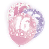 Black Glitz 16th Birthday Latex Balloons 30cm 6pk - Party Savers