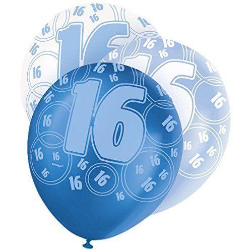 Blue Glitz 16th Birthday Latex Balloons 30cm 6pk - Party Savers