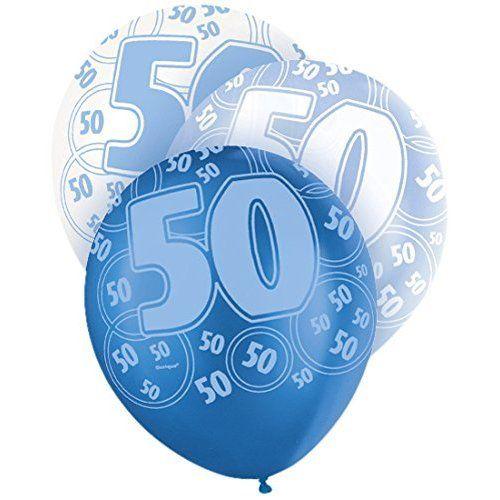 Blue Glitz 50th Birthday Latex Balloons 30cm 6pk - Party Savers