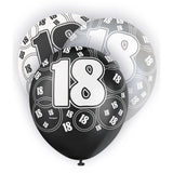 Black Glitz 18th Birthday Latex Balloons 30cm 6pk - Party Savers
