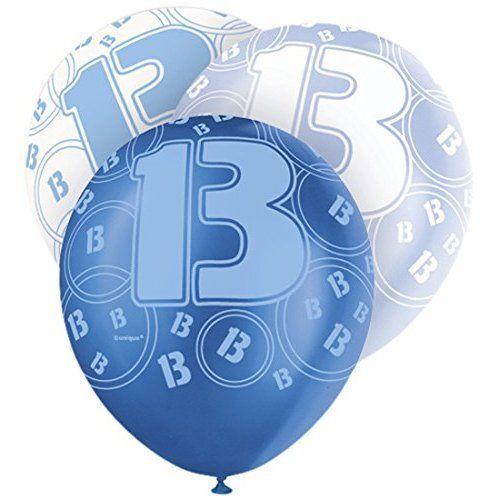 Blue Glitz 13th Birthday Latex Balloons 30cm 6pk - Party Savers