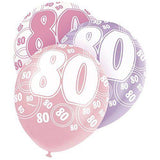Black Glitz 80th Birthday Latex Balloons 30cm 6pk - Party Savers
