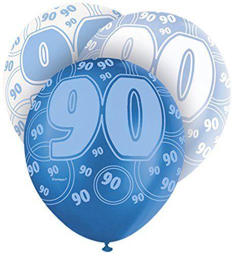 Blue Glitz 90th Birthday Latex Balloons 30cm 6pk - Party Savers