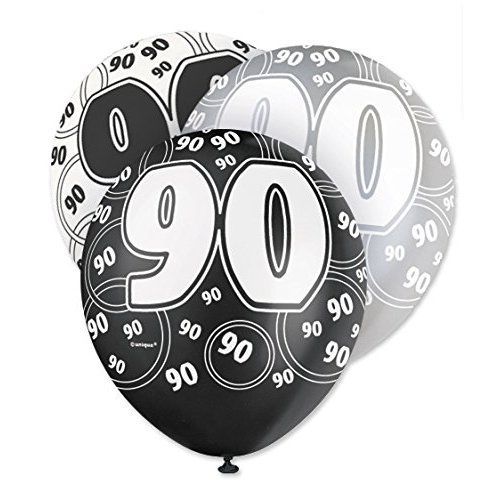 Black Glitz 90th Birthday Latex Balloons 30cm 6pk - Party Savers