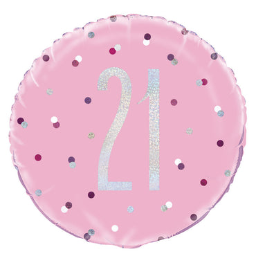 Pink 21 Prismatic Foil Balloon Packaged 45cm Each