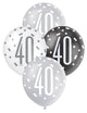 Black, Silver and White Assorted 40  Latex Balloons 30cm 6pk