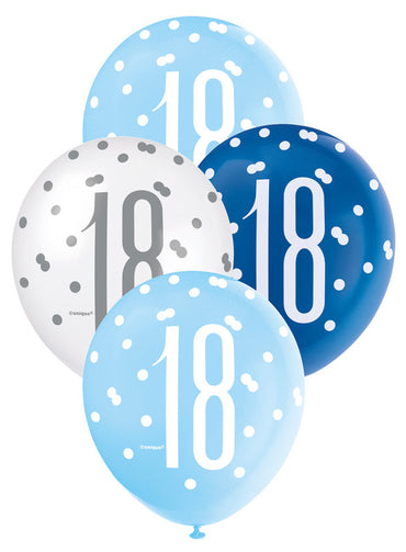 Blue and White Assorted 18  Latex Balloons 30cm 6pk