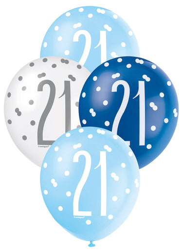 Blue and White Assorted 21 Latex Balloons 30cm 6pk