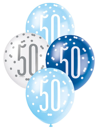 Blue and White Assorted 50 Latex Balloons 30cm 6pk