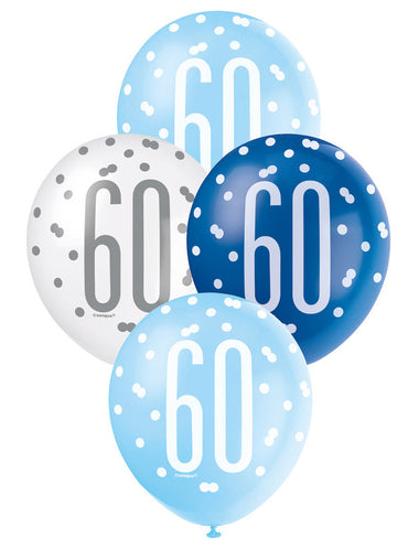 Blue and White Assorted 60 Latex Balloons 30cm 6pk