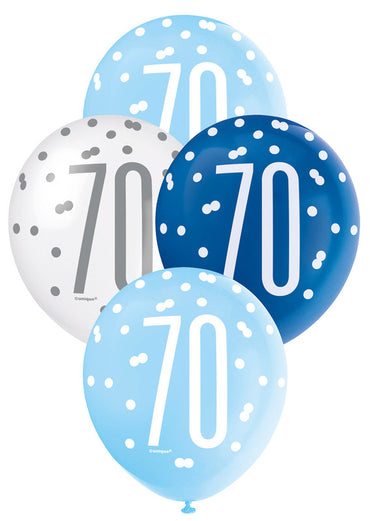 Blue and White Assorted 70 Latex Balloons 30cm 6pk